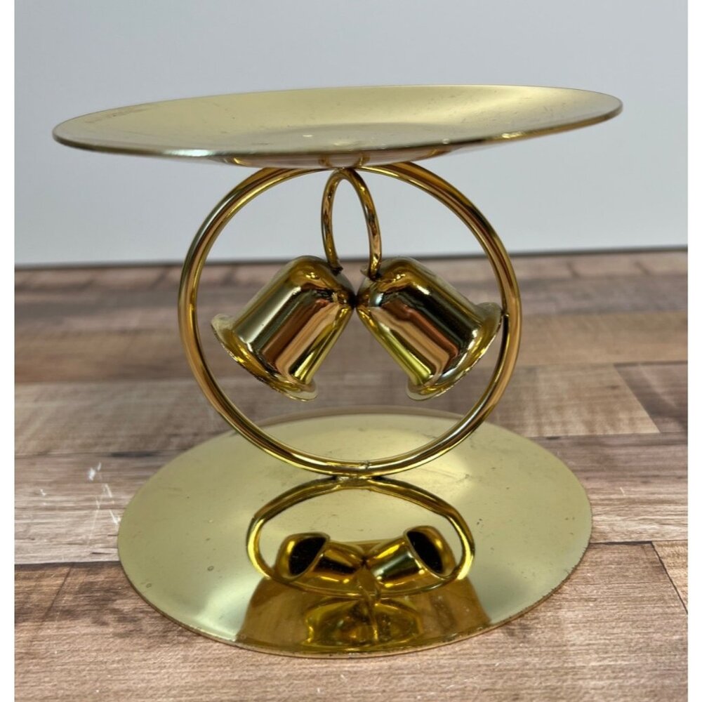 Gold-Plated Metal Candle Holder With Hanging Bells Round Base & Top Decorative A